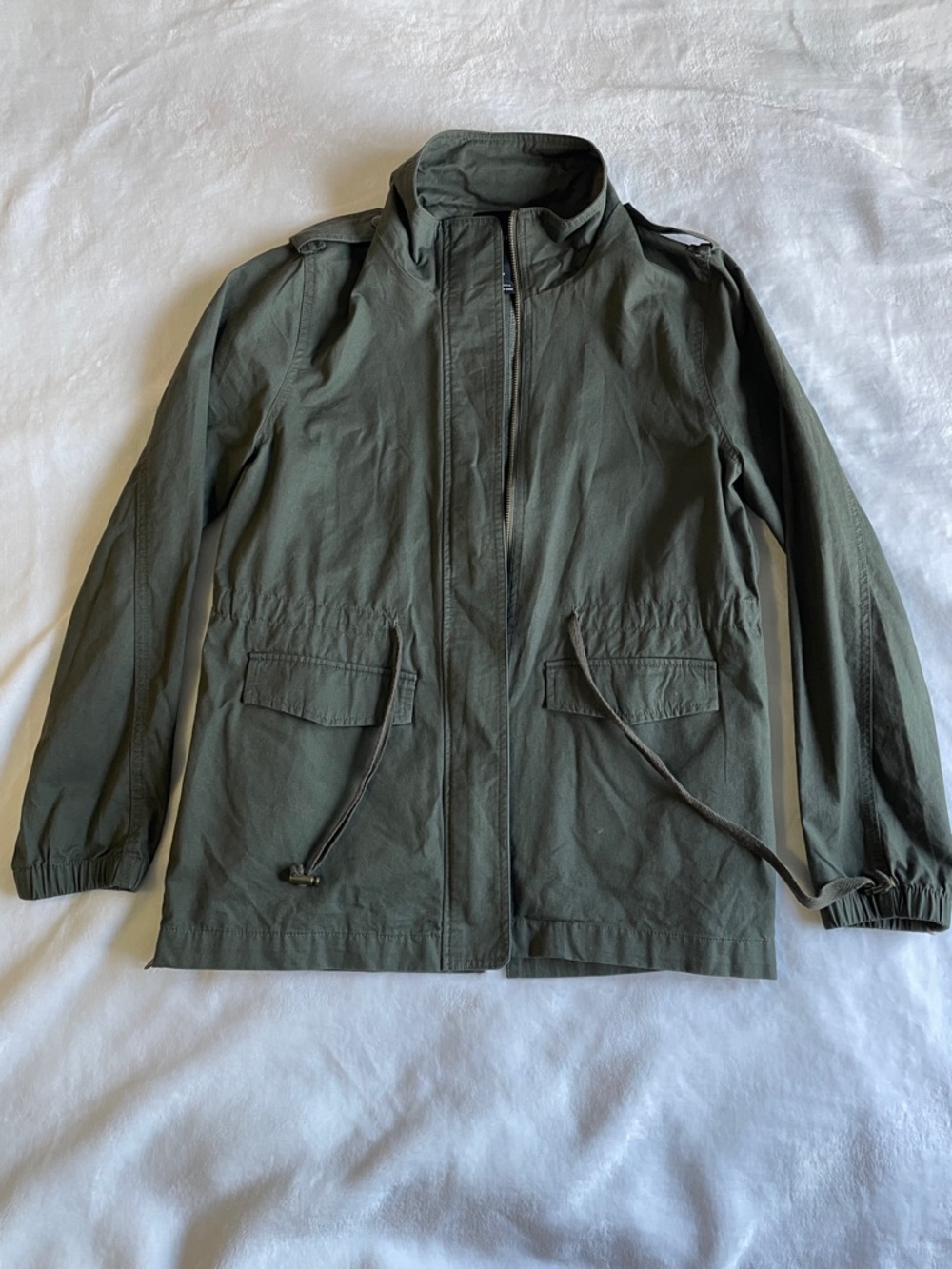 NWOT Forever 21 Olive Green Utility Jacket Military Style Pockets Waist String - Picture 4 of 7